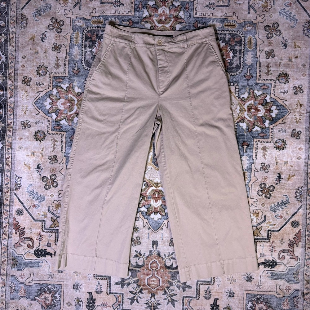Lauren Ralph Lauren Black Label Khaki Wide Leg Crop Pants Tan Chino Trouser Sz 6